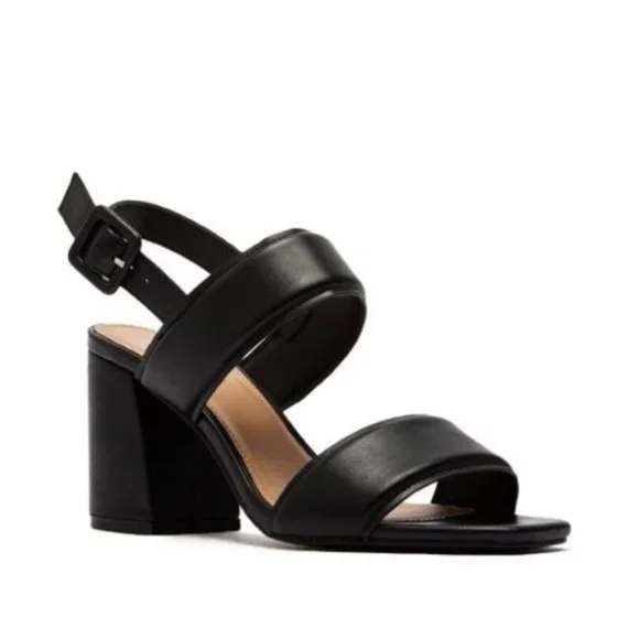!! NEW !! Double Bland Square Toe Mid Heel Sandals in Black - Picture 7 of 7